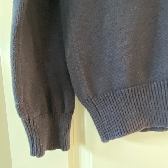 J Crew Slim Cotton & Cashmere Pullover Sweater w Leather Zipper Pull Navy Blue - Picture 10 of 11